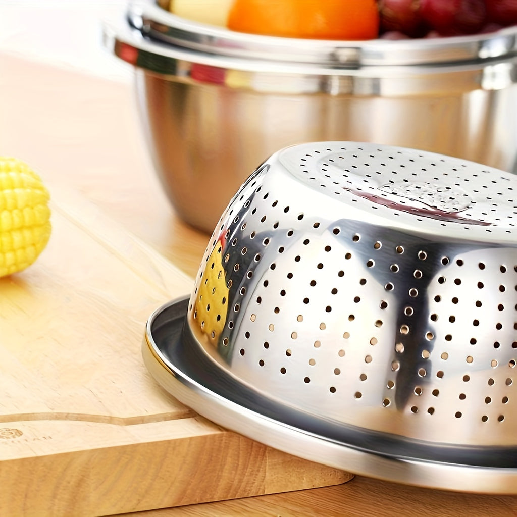 Stainless Steel Colander & Mixing Bowl Set – 304 Food-Grade Stackable Strainer Bowl for Washing Vegetables, Fruit & Rice, Dishwasher Safe Kitchen Colander, 7.09" or 11.02" Bowl + Sieve