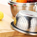 Stainless Steel Colander & Mixing Bowl Set – 304 Food-Grade Stackable Strainer Bowl for Washing Vegetables, Fruit & Rice, Dishwasher Safe Kitchen Colander, 7.09" or 11.02" Bowl + Sieve