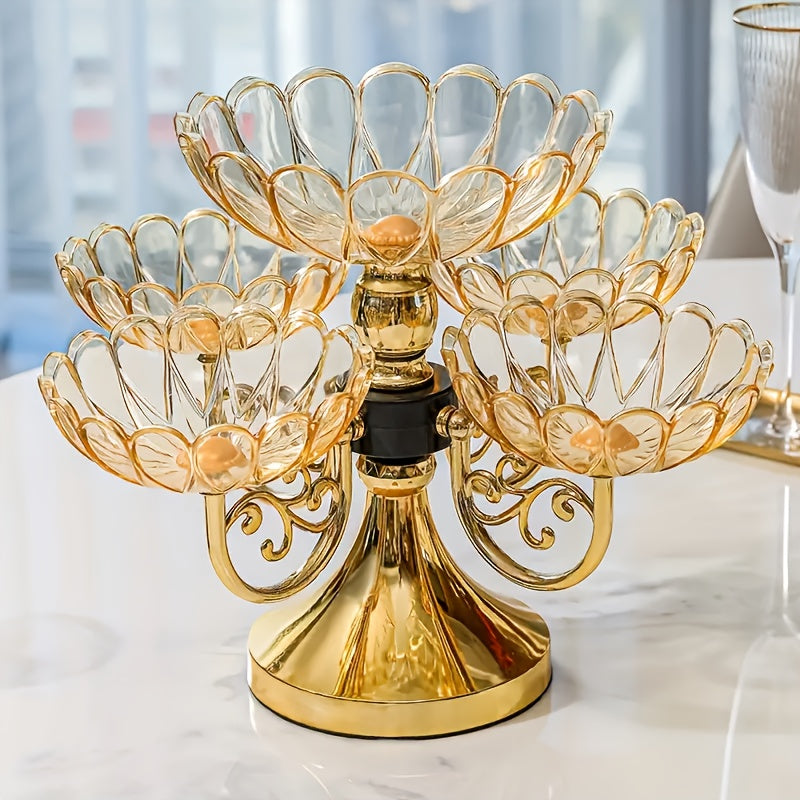 5-Tier Rotating Crystal Fruit Plate Set Luxury Round Snack Candy Bowl for Living Room Coffee Table – Elegant European Serveware Home Decor