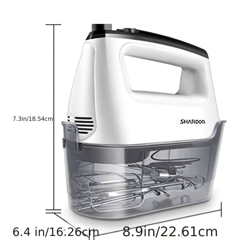 Electric Hand Mixer 6-Speed & Turbo – 5 Stainless Steel Accessories, Snap-On Storage Case | For Cookies, Cakes, Dough & Batters | White & Silver