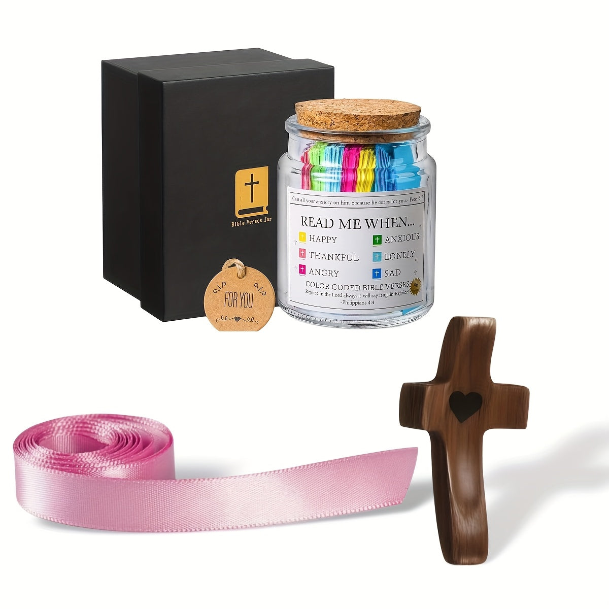 Bible Verse Scripture Jar 92 Cards with Wooden Cross Handmade Christian Gift – Inspirational Daily Scripture Cards for Women Faith Prayer Gift Easter Christmas