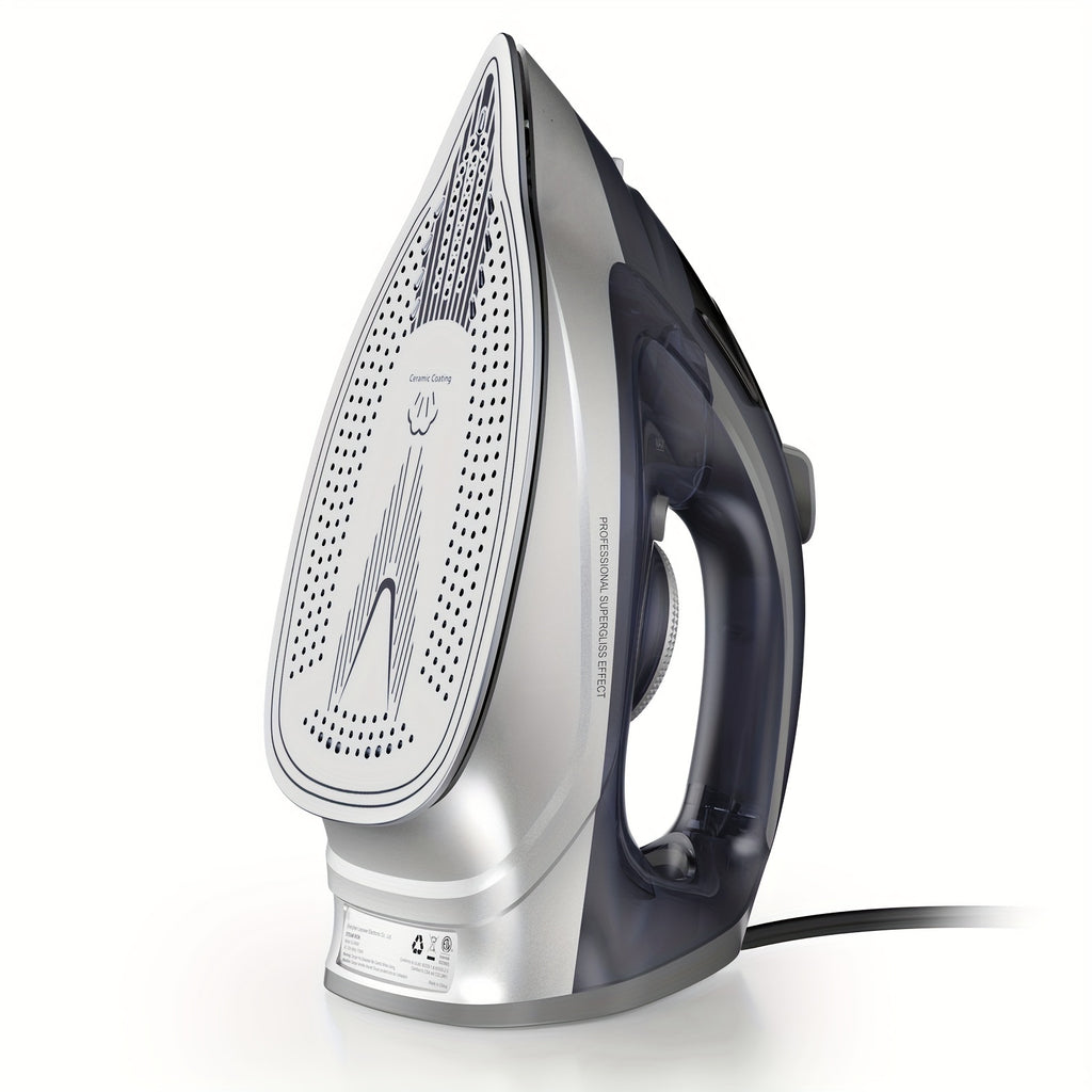 Ceramic Steam Iron 1700W Rapid Heating – Ceramic Coated Soleplate, Precise Thermostat Dial, Self-Cleaning, Auto-Off, 10.14oz Water Tank, Home Clothes Ironing, Grey