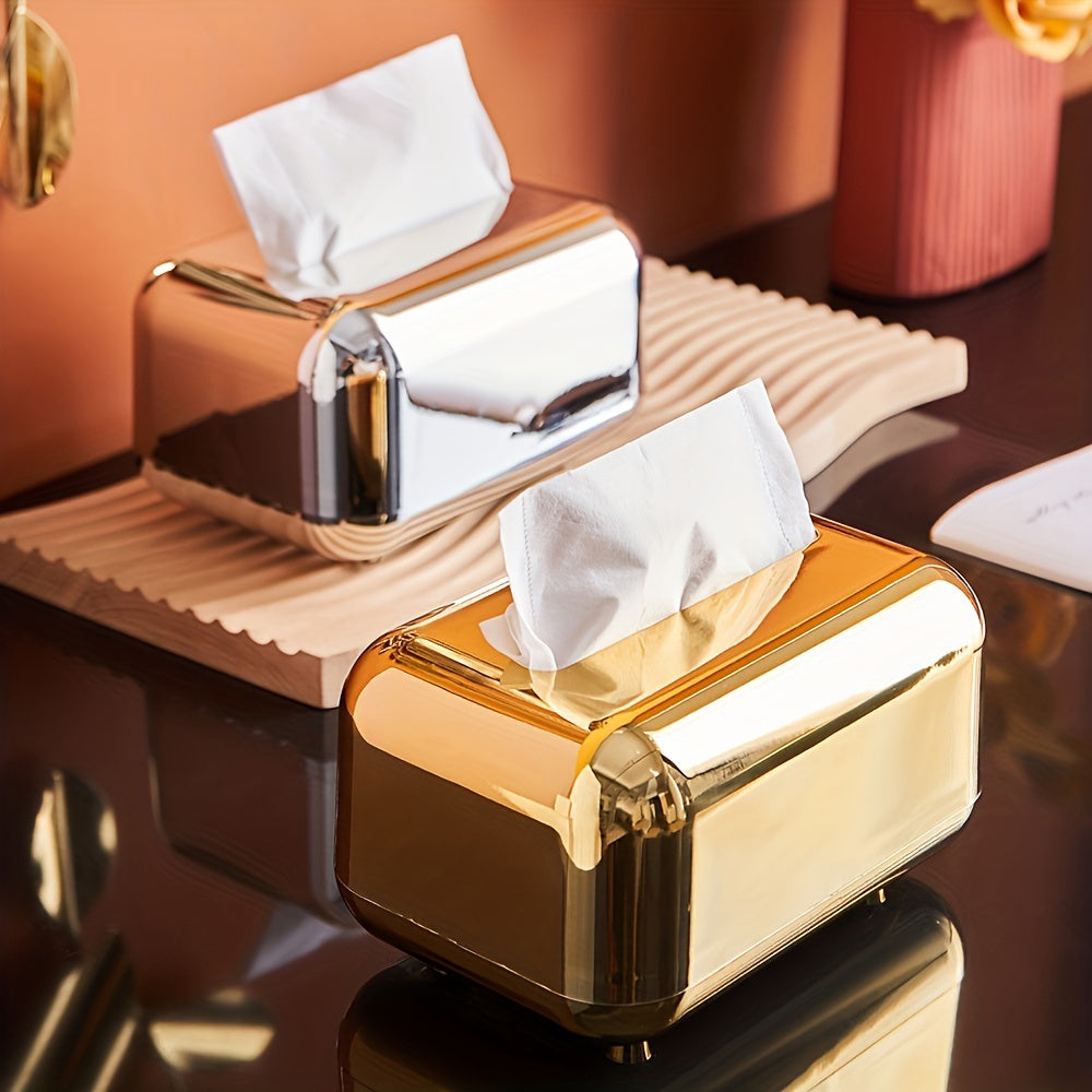 Rectangular Tissue Box Cover Wall-Mounted Modern Holder for Bedroom, Bathroom, Vanity, Office & Car — Stylish Facial Tissue Dispenser, Gold & Silver