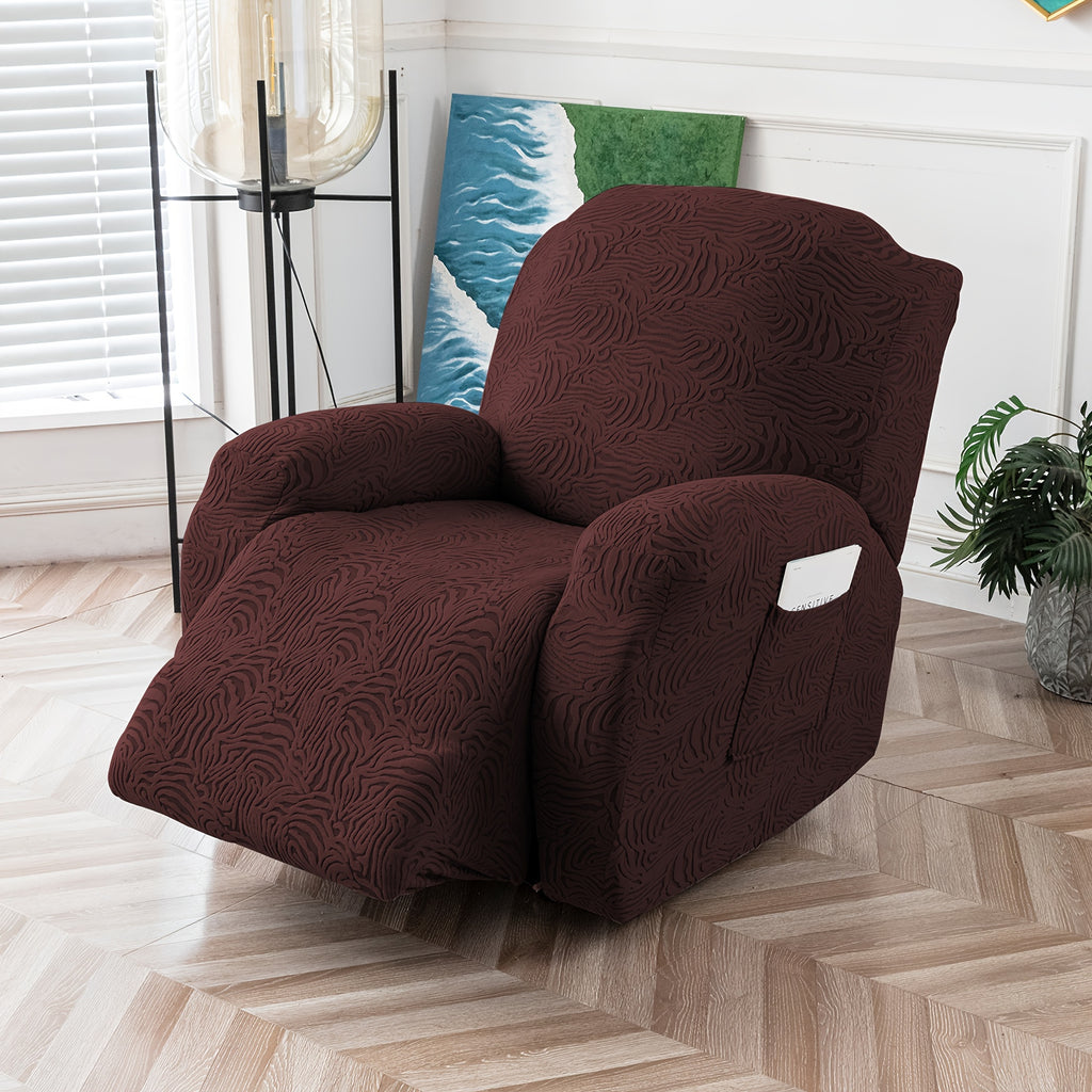 Recliner Cover Stretch Fleece 4pcs Set for Single Seat Recliner Chair - Polar Fleece 200-250gsm Washable Elastic Bottom Sofa Protector for Home Office Hotel, 5 Colors, All Season