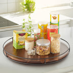 Lazy Susan Turntable 9 Inch Set of 2 - Rustic Brown Wood with Steel Frame, 360° Rotating Organizer for Kitchen Countertop, Cabinet, Dining Table Centerpiece, Spice Rack & Pantry Storage