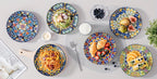 Bohemian Ceramic Salad Plates Set of 6 – 8.5 Inch Colorful Dessert Plate Set, Microwave Oven & Dishwasher Safe, Boho Style Kitchen Dishes