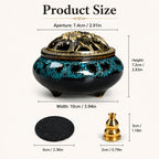 Ceramic Incense Holder Set 4pcs Large Kiln-Fired with Vintage Brass Lid & Fireproof Mat – Stick, Cone & Coil Incense Burner for Home Meditation, Zen Decor & Aromatherapy