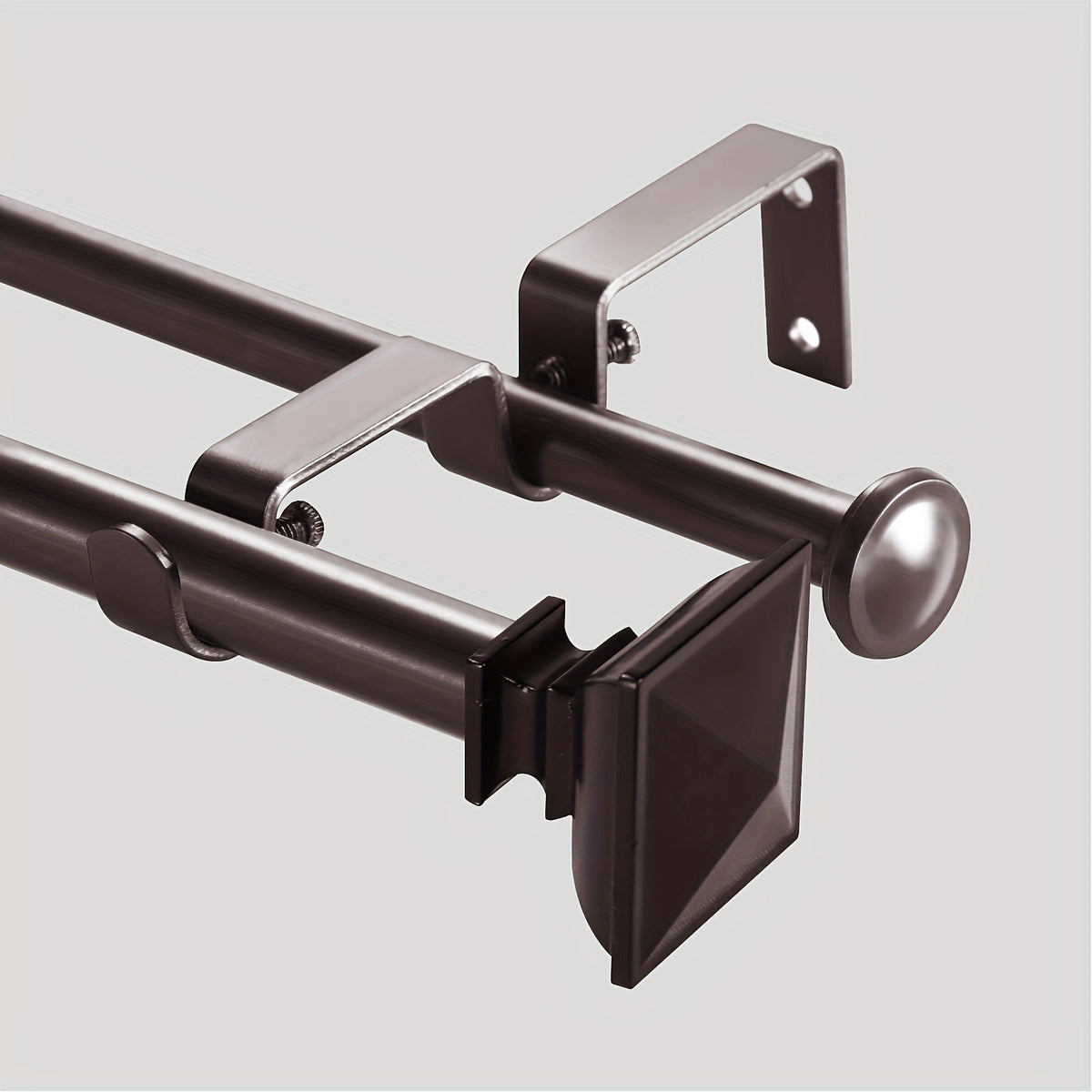 Double Curtain Rod Adjustable 28-48 / 48-84 / 84-120 Inch – 5/8" Front & 1/2" Back Drapery Rod Set with Square Urn Finials & Mounting Hardware | 5 Finishes