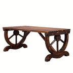 Rustic Hardwood Garden Bench 2-Person Wagon Wheel Design – Heavy-Duty Wide Seat & Curved Backrest Outdoor Patio Bench for Porch & Backyard