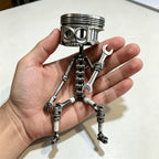 Piston Skull Sculpture with Gear Base Wrench Design Handmade Art Oddities Curiosities Car Enthusiast Home Office Desk Decor Gift