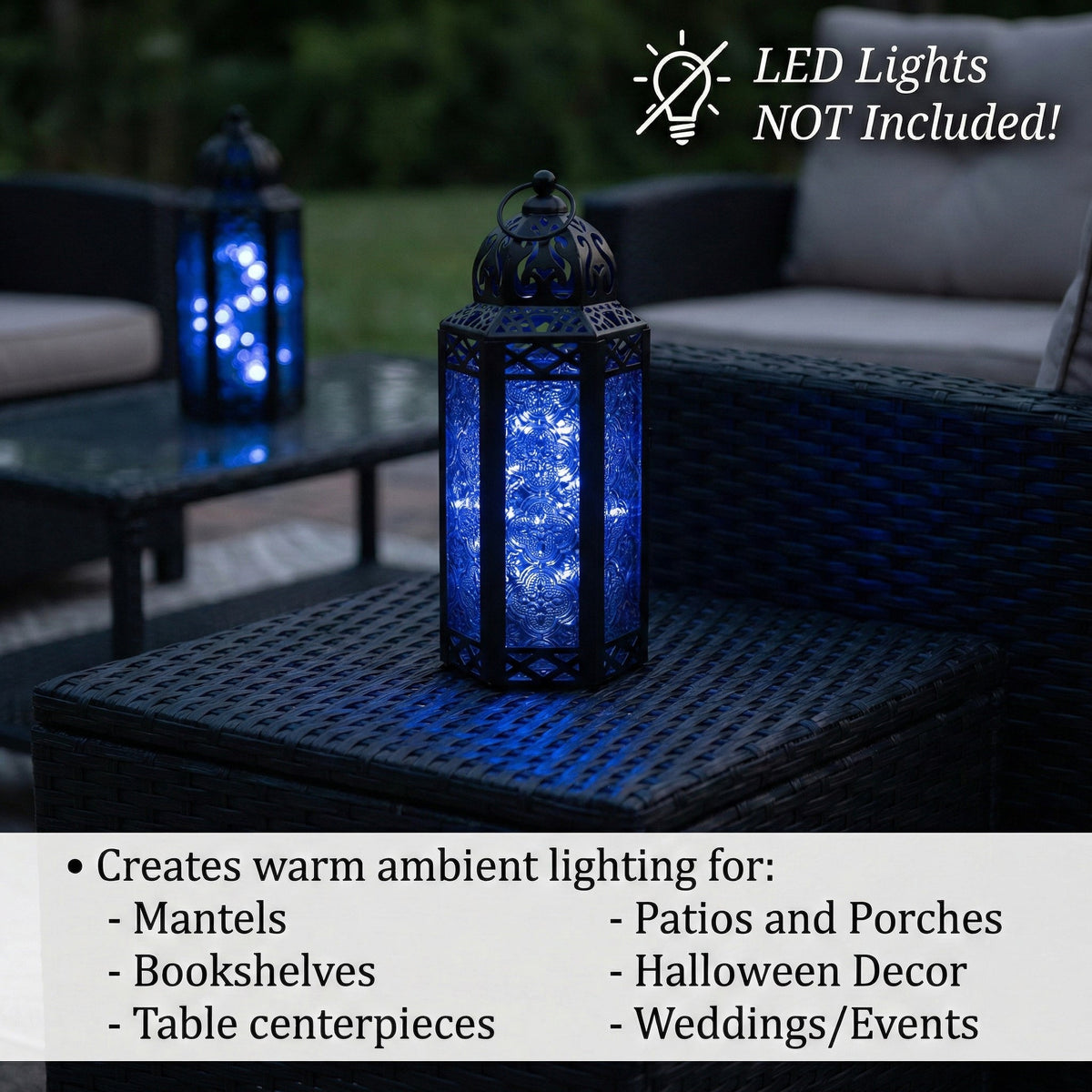 Moroccan Candle Lantern Holder Medium 10.5 Inch – Handcrafted Glass Iron Metal Lantern with Embossed Floral Panels, 17 Colors, Indoor Outdoor Use for Ramadan, Wedding, Patio, Diwali & Home Decor