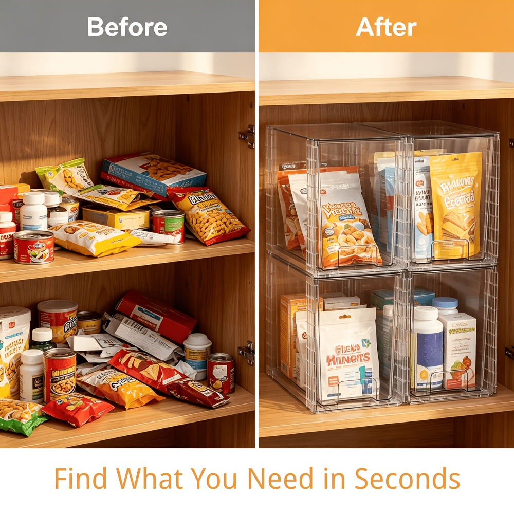 Under Sink Organizer Clear Stackable Storage Drawers – 4 Pack Plastic Bins for Bathroom, Kitchen, Skincare & Makeup, 9.7" High