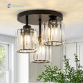 Crystal Semi Flush Mount Ceiling Light 3-Light Modern Chandelier with Transparent Glass Shades for Kitchen Hallway Bedroom Living Room – Black or Gold