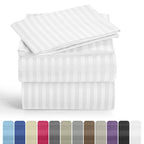 Luxury Striped Bed Sheet Set 3 or 4 Pcs – Hotel-Quality Deep Pocket 16", Extra Soft Breathable Cooling Sheets, Wrinkle & Fade Resistant, Twin Twin XL Full Queen King Cal King, 11 Colors