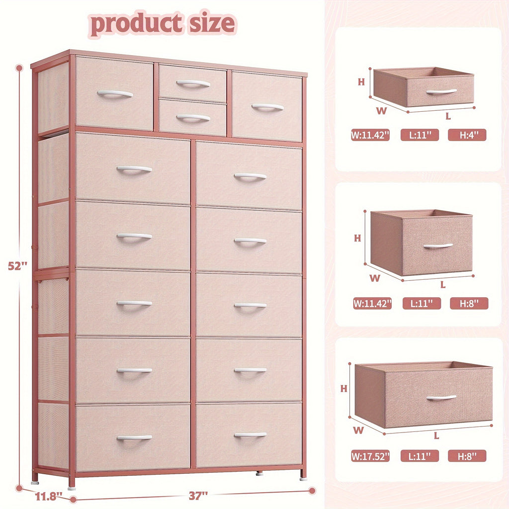 Tall Fabric Dresser with Wood Top & Metal Frame – Large Bedroom Dresser Storage Drawer Unit 37"W x 52"H for Closet Living Room Entryway