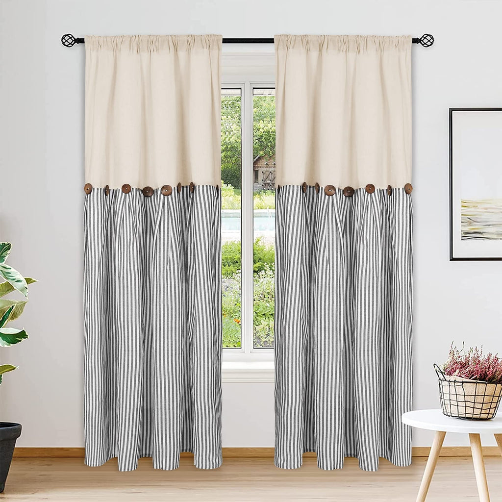 Striped Patchwork Semi-Sheer Rod Pocket Curtains – Bohemian Tiered Window Panels for Bedroom, Living Room, Kitchen, Bathroom & Cafe | 1 or 2 Pcs