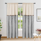 Striped Patchwork Semi-Sheer Rod Pocket Curtains – Bohemian Tiered Window Panels for Bedroom, Living Room, Kitchen, Bathroom & Cafe | 1 or 2 Pcs