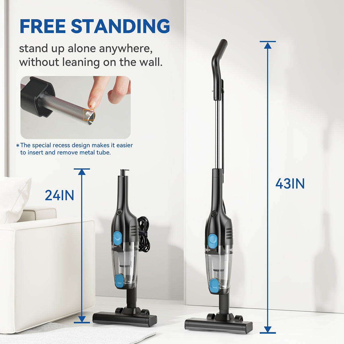 Corded Vacuum Cleaner Lightweight with Powerful Suction – 1L Dust Cup, 6-Stage Filtration, 90° Tilt, Self-Standing Design for Floors Stairs Carpet Hardwood Tile Pet Hair