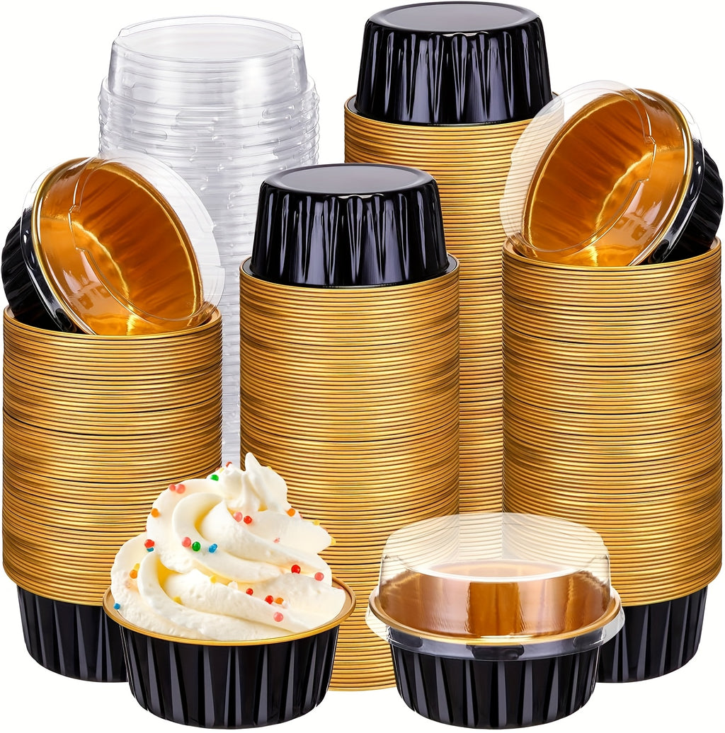Aluminum Foil Baking Cups with Lids – Assorted Color Cupcake & Muffin Tins for Parties, Weddings & Events | 50-Pack with Lids or 30-Set with Spoons