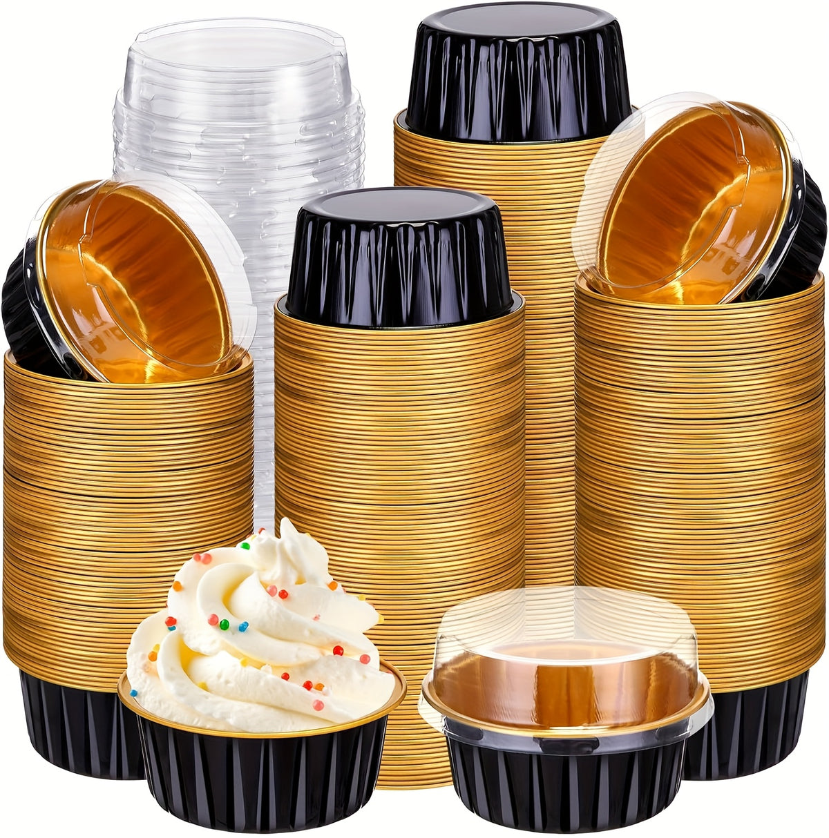 Aluminum Foil Baking Cups with Lids – Assorted Color Cupcake & Muffin Tins for Parties, Weddings & Events | 50-Pack with Lids or 30-Set with Spoons
