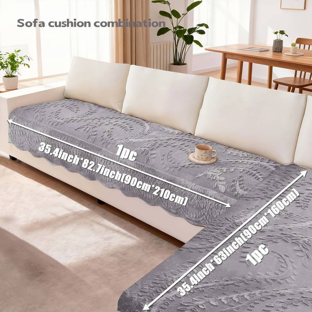 Plush Sofa Cover Faux Rabbit Fur Non-Slip, Thickened Quilted Sofa Cushion Cover Machine Washable, Warm Breathable Pet-Friendly Couch Pad for Living Room, Bedroom & Office