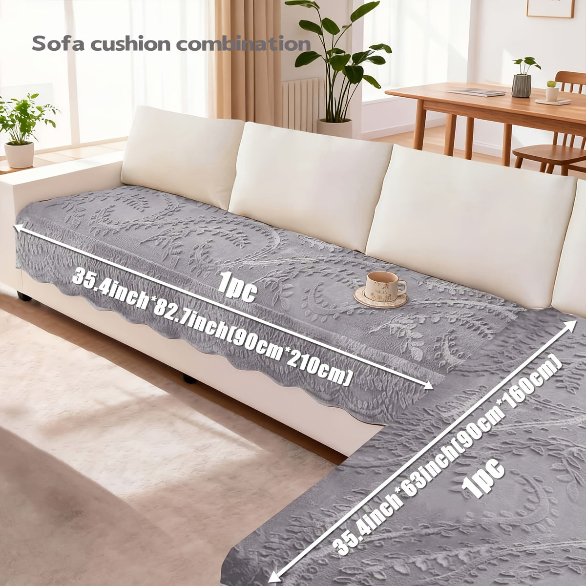 Plush Sofa Cover Faux Rabbit Fur Non-Slip, Thickened Quilted Sofa Cushion Cover Machine Washable, Warm Breathable Pet-Friendly Couch Pad for Living Room, Bedroom & Office