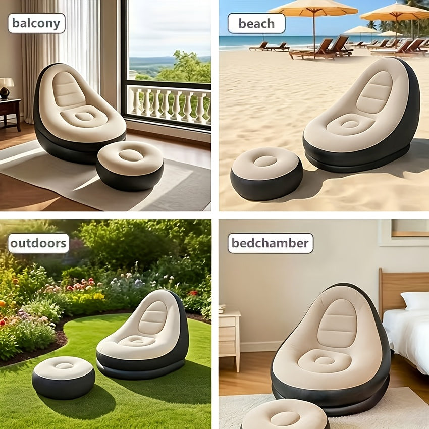 Inflatable Lounge Chair Recliner with Footrest & Foot Pump – Portable Air Sofa Couch for Living Room, Camping, Travel & Balcony, Space-Saving Indoor Outdoor Lounger (6 Colors)