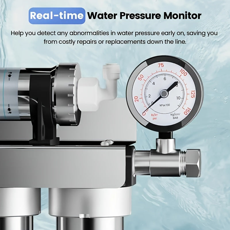 Under Sink Water Filter 5-Stage Ultrafiltration, Stainless Steel 304, 24-Month Filter Life, Real-Time Pressure Gauge – Reduces Lead, Chlorine & Odor
