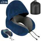 Hooded U-Shaped Travel Neck Pillow with Hood & Light-Blocking Cover – Airplane Nap Pillow for Adults, Home Office Sleep Support, U-Shape Neck Rest