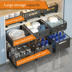 Cabinet Pull-Out Storage Basket 2pcs – Sliding Under-Sink Organizer, Spice Rack & Pantry Shelf Basket for Kitchen, Bathroom & Household Storage