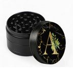 Manual Spice & Herb Grinder with Pollen Catcher - Personalized A-Z Initial Letter Metal Crusher, Portable 2 Inch Golden Marble Alphabet Design, Gift for Smokers & Herb Lovers (Black)