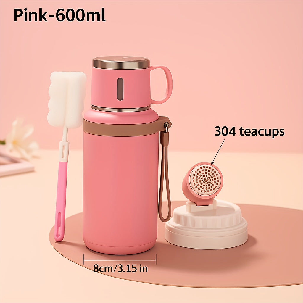 Vacuum Insulated Water Bottle 600ml 316 Stainless Steel Double Wall – Leak-Proof Lid with Handle for Travel, Gym, Office & Outdoors