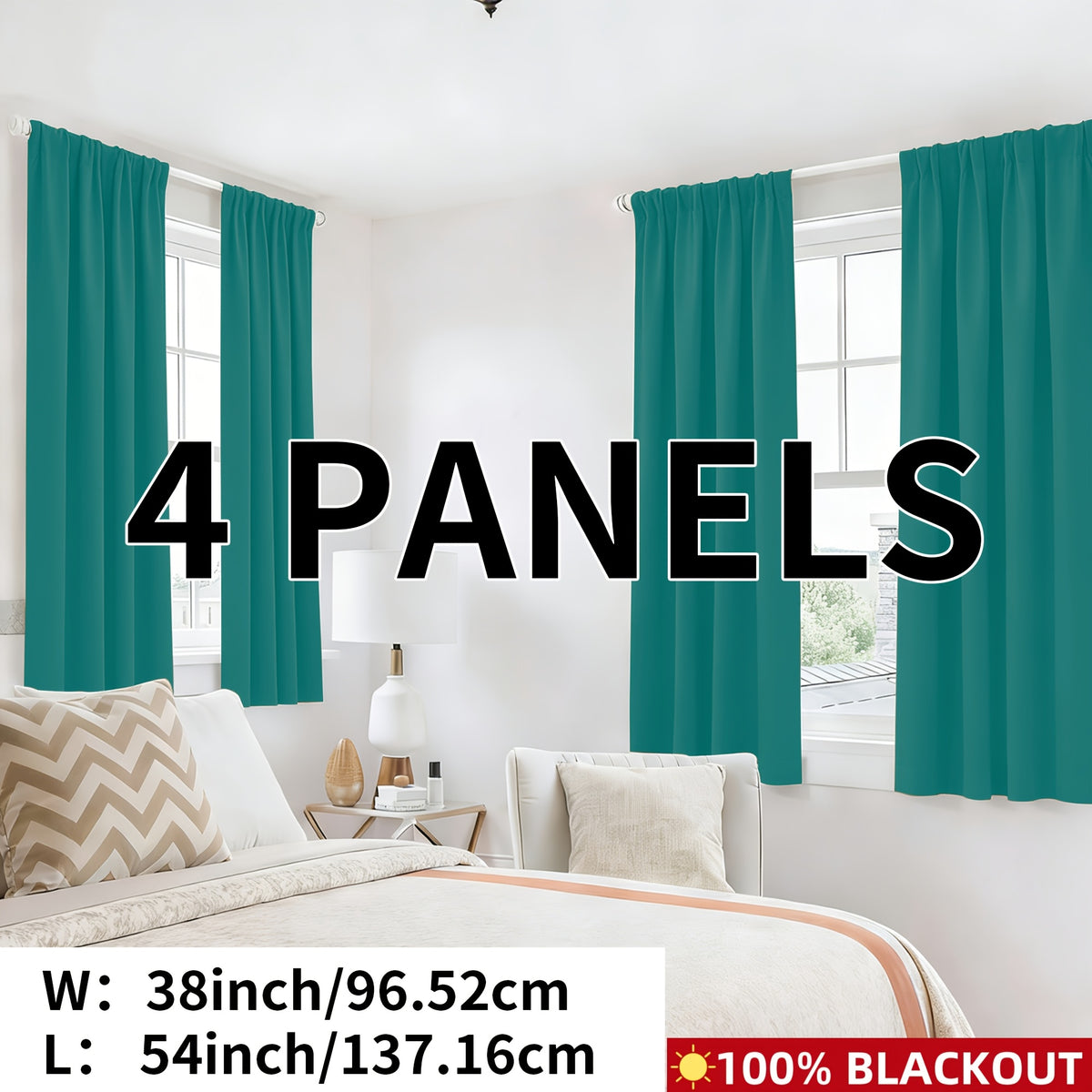 Blackout Curtains Rod Pocket 4-Panel Solid Color Lightweight Matte Drapes | 100% Light Blocking Window Curtains for Bedroom Living Room, 9 Colors 5 Sizes