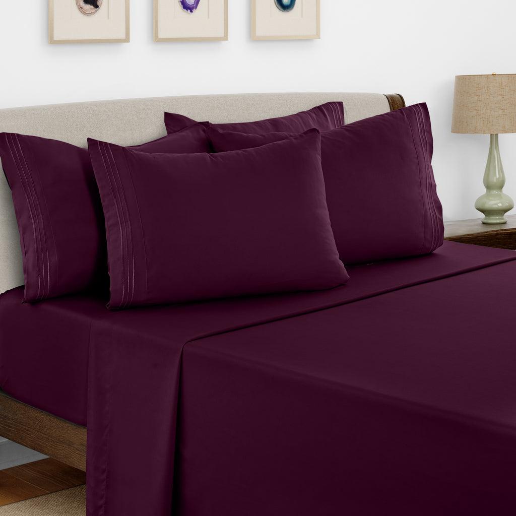Brushed Microfiber Bed Sheet Set 6 Piece with Embroidered Pillowcases - Hotel Luxury Deep Pocket 16 Inch, Soft Breathable All Season, 24 Colors, Twin Twin XL Full Queen King Cal King