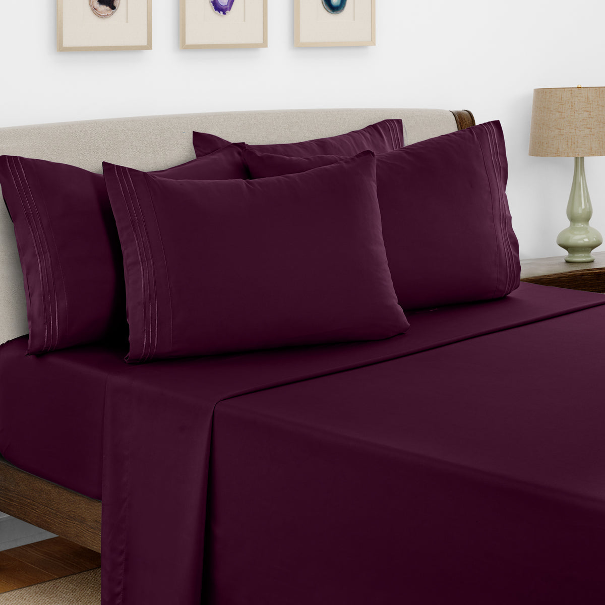 Brushed Microfiber Bed Sheet Set 6 Piece with Embroidered Pillowcases - Hotel Luxury Deep Pocket 16 Inch, Soft Breathable All Season, 24 Colors, Twin Twin XL Full Queen King Cal King