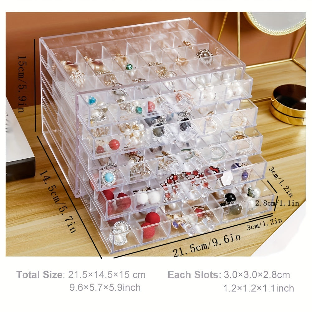 Transparent 5 Layer Drawer Storage Box Nail Jewelry Organizer – 120 Cell Stackable Nail Art Polish Holder for Earrings Rings Necklaces Small Accessories