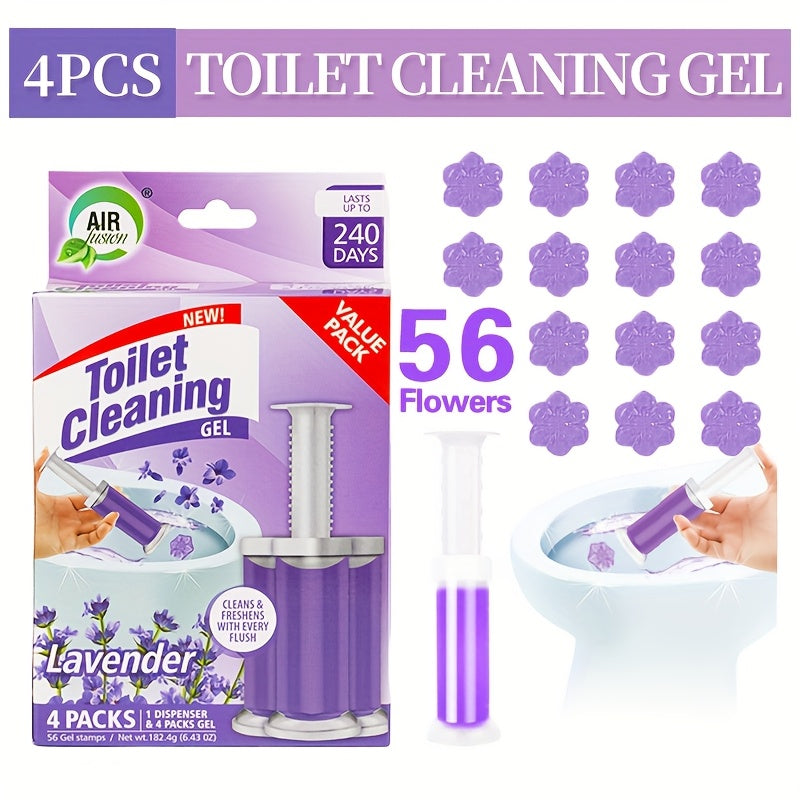 Toilet Bowl Gel Stamps 4 or 8 Pack 56–112 Count with Dispenser – 6 Fragrances Bathroom Cleaning Gel Stamp Prevents Limescale & Toilet Ring Fresh Flower Scent Air Freshener