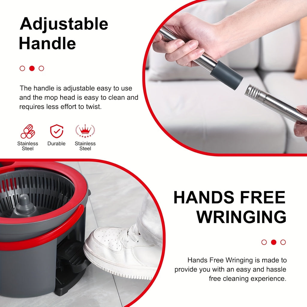 Foot Pedal 360° Rotating Spin Mop and Bucket Set with Twister – 4 Washable Microfiber Heads, Hands-Free Wringing, Wet & Dry Floor Cleaning for Home