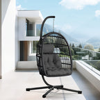 Egg Chair with Stand Rattan Wicker Outdoor Swing Hammock Chair Thickened Aluminum Frame UV-Resistant Cushion 350LBS Single or Two-Seater