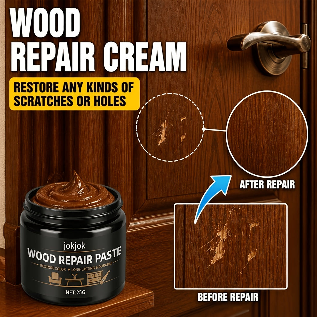 Wood Repair Paste for Furniture – Brown Scratch & Crack Filler for Doors, Cabinets, Tables, Floors & Chairs with Applicator Brush