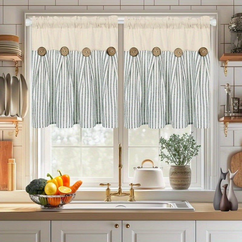 Striped Patchwork Semi-Sheer Rod Pocket Curtains – Bohemian Tiered Window Panels for Bedroom, Living Room, Kitchen, Bathroom & Cafe | 1 or 2 Pcs