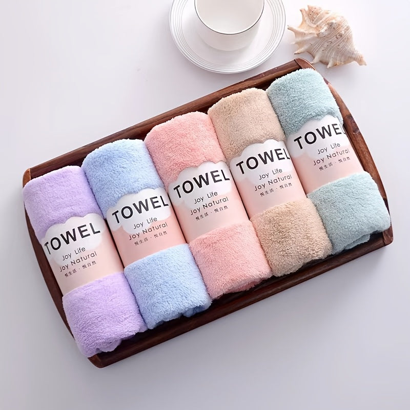 Color Coded Coral Fleece Towel Set 5 Pack – Ultra Soft Thickened Absorbent Bath Face Towels 5 Colors for Spa Sensitive Skin, Solid or Striped