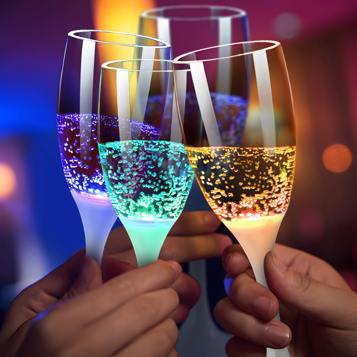 LED Light-Up Champagne Flutes – Glow in the Dark Plastic Wine Glasses | Colorful Glowing Party Cups for Birthday, Christmas, Halloween & Weddings | 1pc or 6-Pack