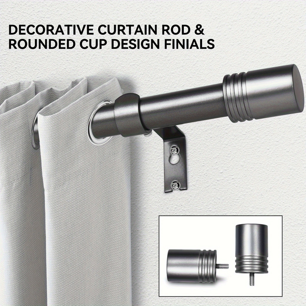 Decorative Curtain Rod 1 Inch Diameter Adjustable with Modern Finials – Drapery Rod for Windows 18-120 Inch, Black Brushed Nickel Gold Curtain Hardware