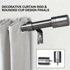 Decorative Curtain Rod 1 Inch Diameter Adjustable with Modern Finials – Drapery Rod for Windows 18-120 Inch, Black Brushed Nickel Gold Curtain Hardware