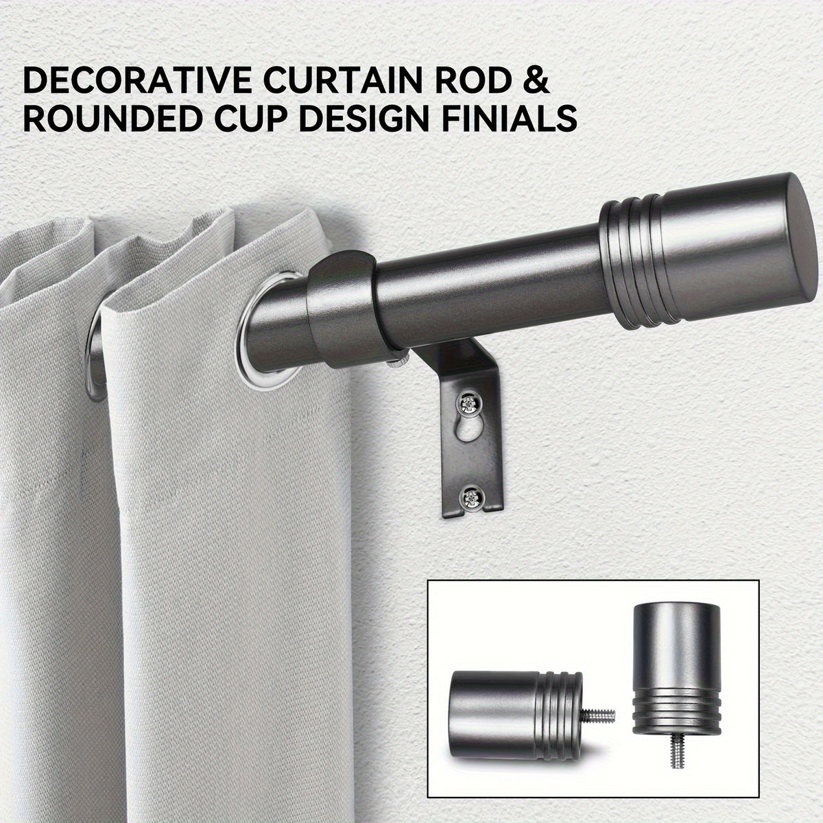 Decorative Curtain Rod 1 Inch Diameter Adjustable with Modern Finials – Drapery Rod for Windows 18-120 Inch, Black Brushed Nickel Gold Curtain Hardware