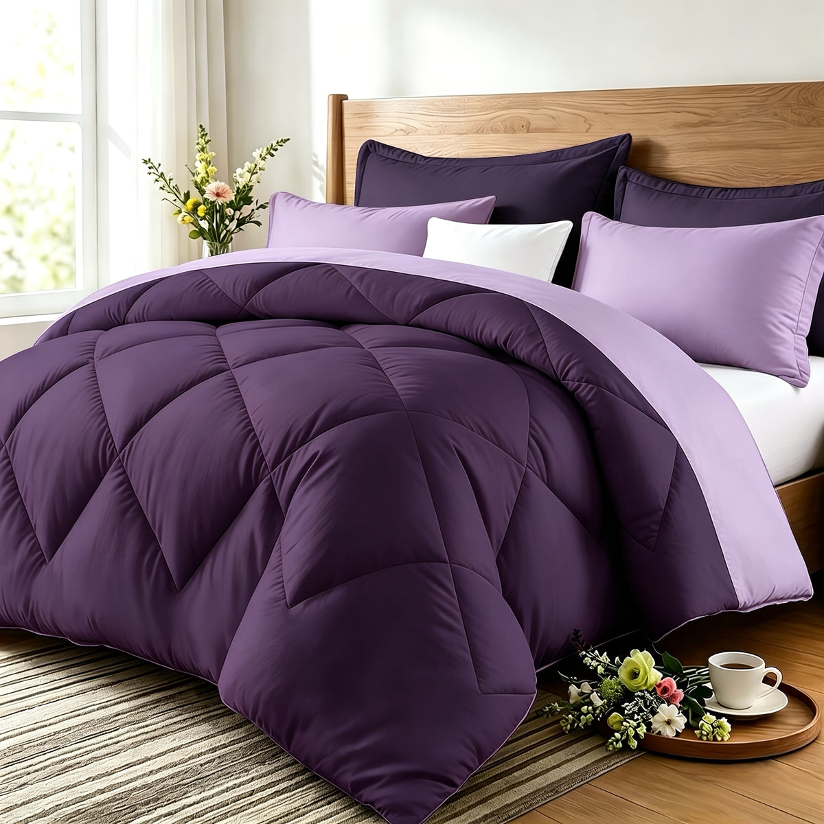 Quilt Set 3 Piece Lightweight Breathable Comforter with Pillowcases - Diamond Pattern Ultra-Fine Fiber Soft Bedding Set 42 Colors Twin Queen King Pinch Pleat