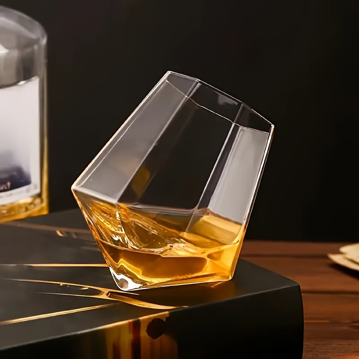 Diamond-Cut Whiskey Decanter Set with 2 Glasses & Wooden Rack – Creative Brick & Stone Pattern Liquor Holder for Bourbon, Scotch, Rum & Vodka | Unique Gift for Men