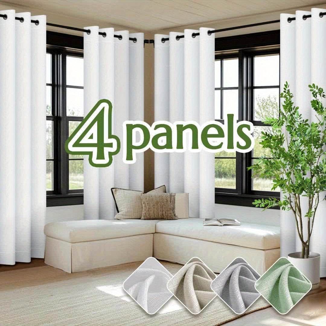 100% Blackout Curtains - 4 Panel Set, Boho Rustic Textured Grommet Drapes for Living Room & Bedroom, Privacy & Room Darkening, 4 Colors
