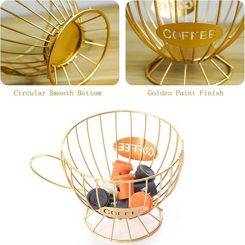Coffee Pod Holder K-Cup Organizer Basket - Extra Large Capacity Capsule Storage for Coffee Bar, Kitchen Counter, Office Breakroom & Cafe Display, Gold & Black Options